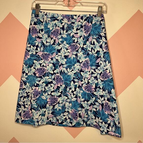 J Jill Blue Purple Floral Spring Summer Romantic Coquette Skirt Size Medium - Picture 2 of 4